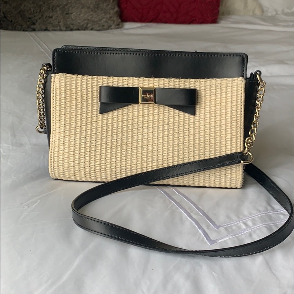 Straw and black leather Kate Spade crossbody bag!